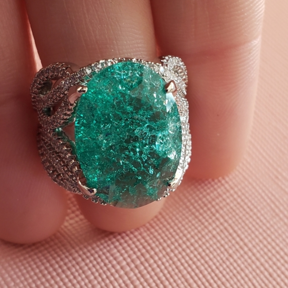 925 SILVER PLATED GREEN PARAIBA RING. Size 7, 8, 8 ,10 Available